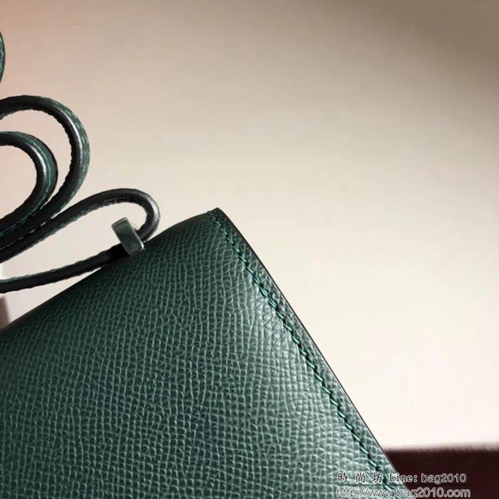 HERMES愛馬仕 空姐包 constance 英國綠 EPSOM 18cm 銀扣 蠟線縫製 單肩斜挎包  Ama1505
